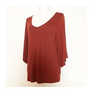 ANTHROPOLOGIE DELETTA Kimono Sleeve Drapery V-Neck Top in Oxblood Red Size Small
